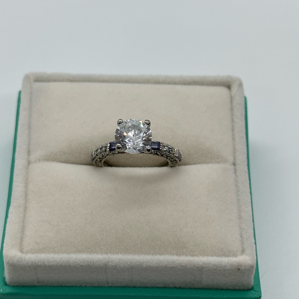 Engagement Cocktail Ring CZ and Blue Stones Sterling Silver - Picture 11 of 13